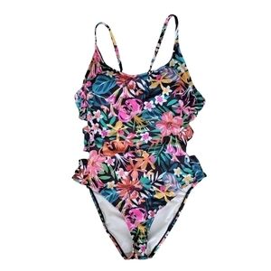 Hurley One Piece Swimsuit Side Cut Outs Criss Cross Back Floral Print